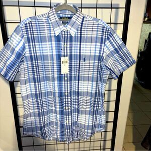 Polo by Ralph Lauren Blue and White Short Sleeve Button Down Shirt NWT